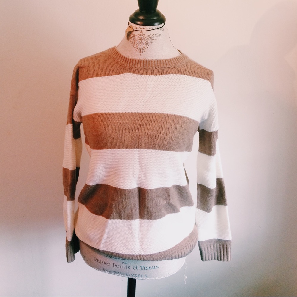 Brown and White Striped Sweater